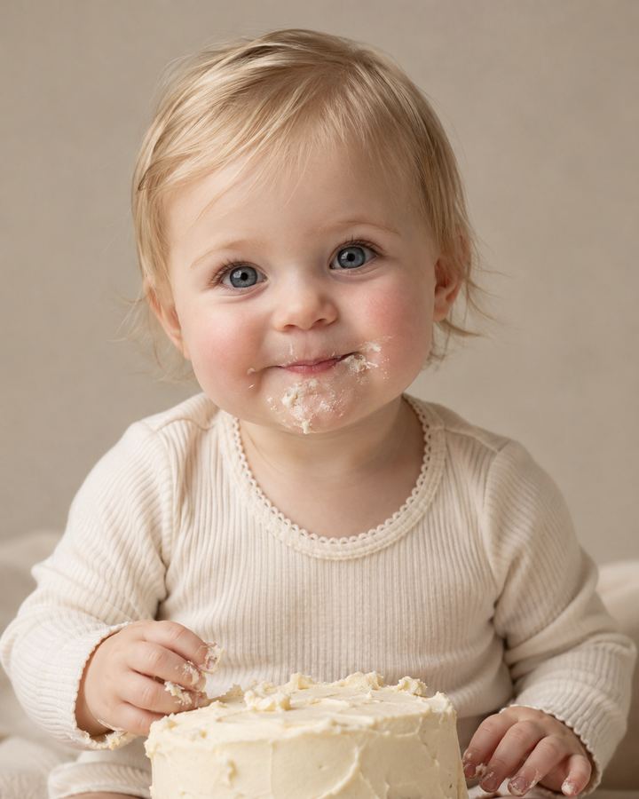 Cake Smash: direct portrait with icing marks