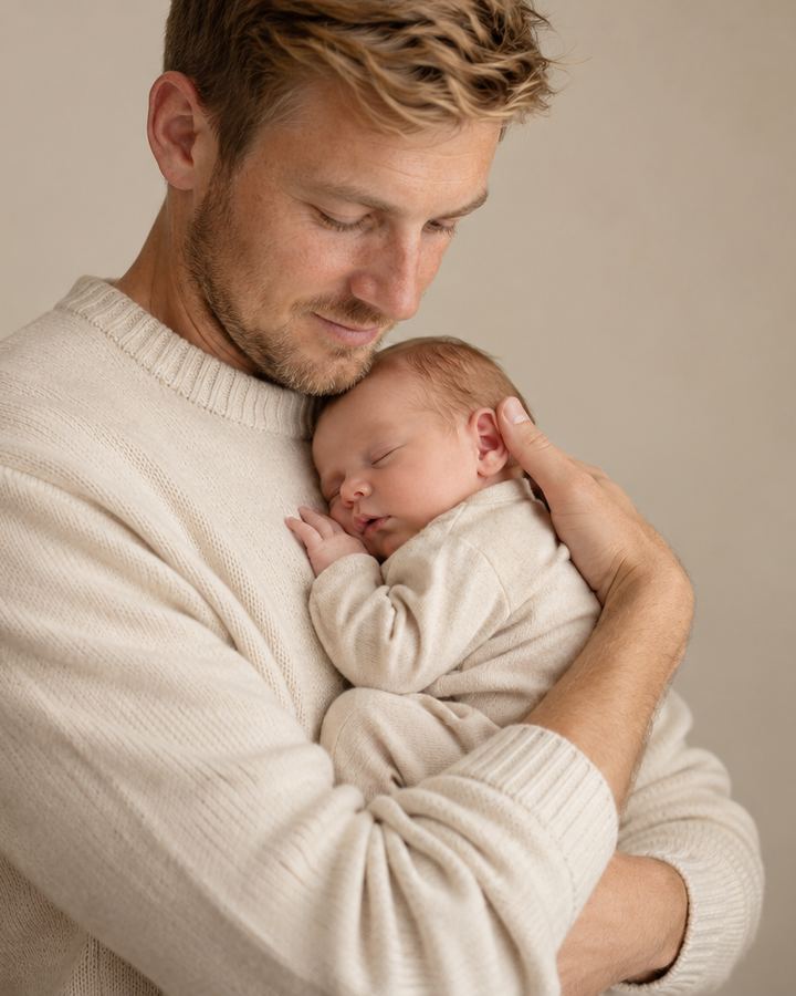 Family: father newborn three quarter