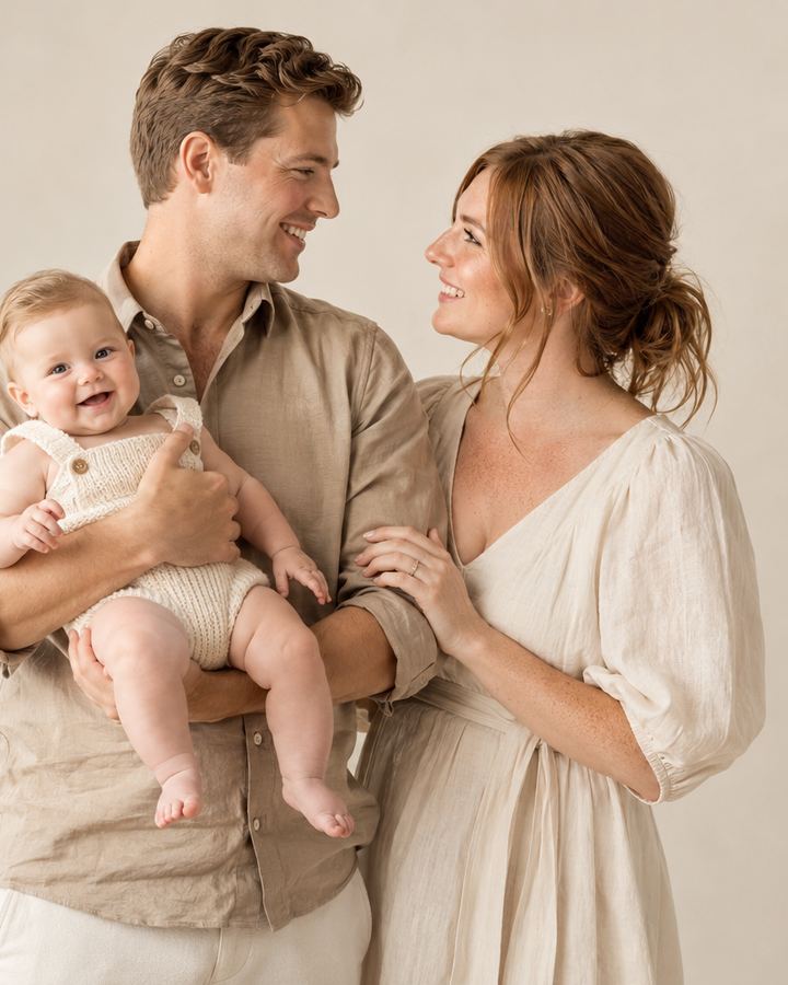 Family: parents baby shared smiles