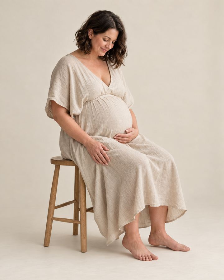 Maternity: seated on oak stool