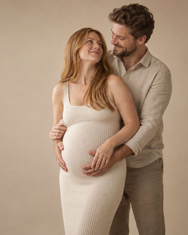 Maternity: partner embrace from behind