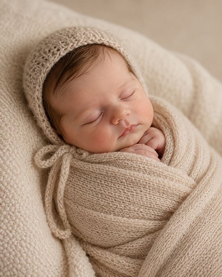 Newborn: neutral knitted bonnet